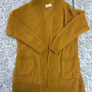 Cozy Open-Front Cardigan Sweater - Mustard